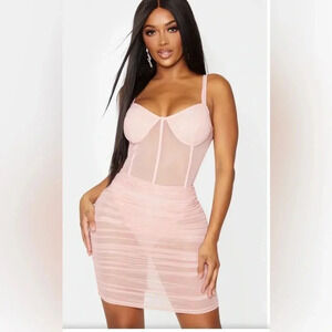 Pretty Little Thing | NEW Dusty pink Binding Bodycon dress Sheer Sexy size 8 US